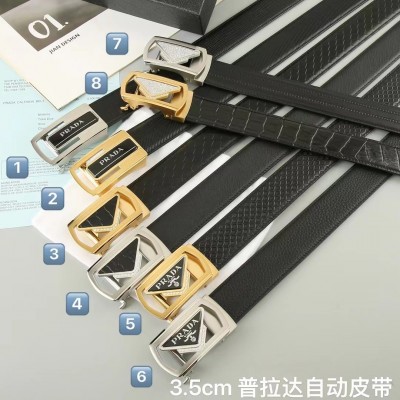 3.5cm width prada stainless steel automatic buckle genuine leather belt