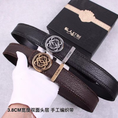 3.8cm width loewe stainless steel western bead buckle genuine leather belt