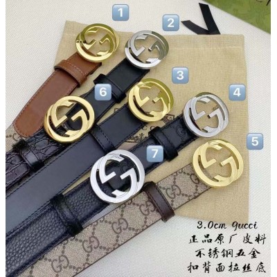 3.0cm width GUCCI stainless steel western bead buckle genuine leather belt