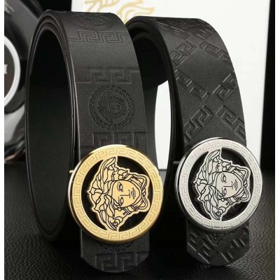 3.8cm width VERSACE stainless steel western bead buckle genuine leather belt