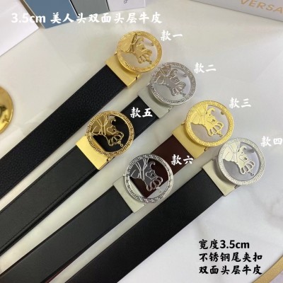 3.8cm width VERSACE stainless steel western bead buckle genuine leather belt