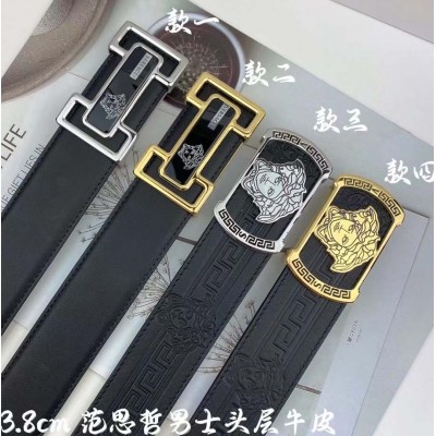 3.8cm width VERSACE stainless steel western bead buckle genuine leather belt