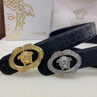 3.8cm width VERSACE brass western bead buckle genuine leather belt