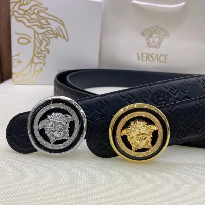 3.8cm width VERSACE brass western bead buckle genuine leather belt