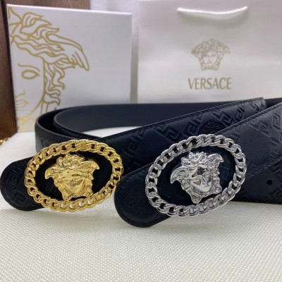 3.8cm width VERSACE brass western bead buckle genuine leather belt