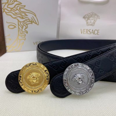 3.8cm width VERSACE brass western bead buckle genuine leather belt