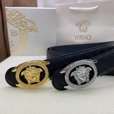 3.8cm width VERSACE brass western bead buckle genuine leather belt