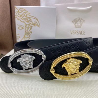 3.8cm width VERSACE brass western bead buckle genuine leather belt