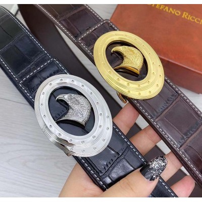 3.5cm width Stefano Ricci stainless steel automatic buckle genuine leather belt