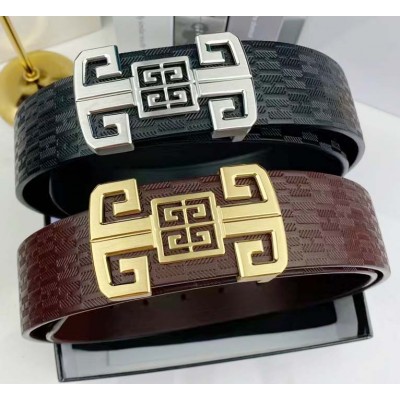 3.8cm width Givenchy stainless steel western bead buckle genuine leather belt