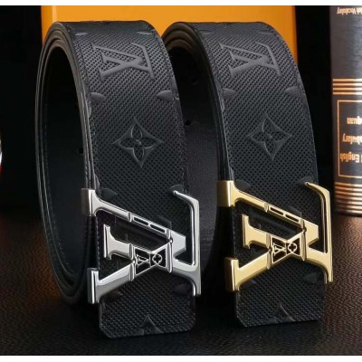 3.8cm width LV stainless steel western bead buckle genuine leather belt