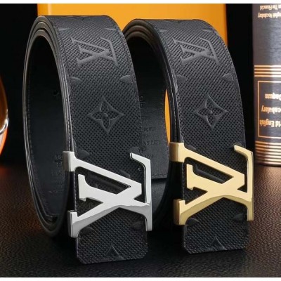 3.8cm width LV stainless steel western bead buckle genuine leather belt