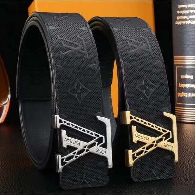 3.8cm width LV stainless steel western bead buckle genuine leather belt