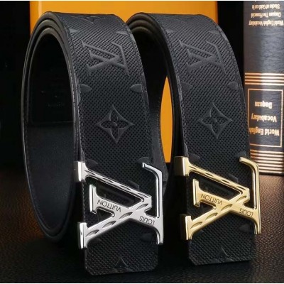 3.8cm width LV stainless steel western bead buckle genuine leather belt