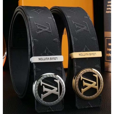 3.8cm width LV stainless steel western bead buckle genuine leather belt