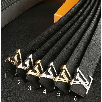 3.8cm width LV stainless steel western bead buckle genuine leather belt