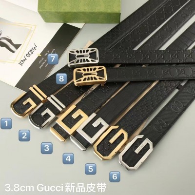 3.8cm width Gucci stainless steel western bead buckle genuine leather belt