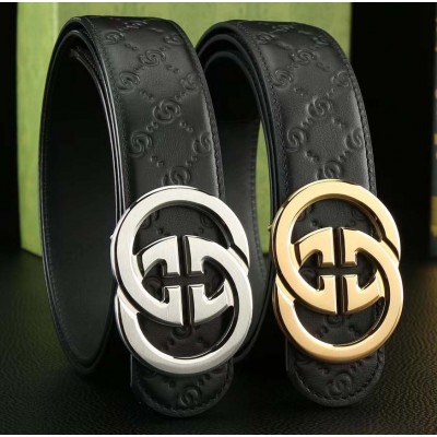 3.8cm width Gucci stainless steel western bead buckle genuine leather belt