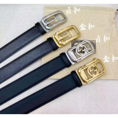 3.5cm width Gucci stainless steel automatic buckle genuine leather belt