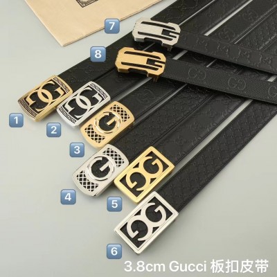 3.8cm width Gucci stainless steel western bead buckle genuine leather belt