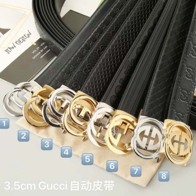 3.5cm width Gucci stainless steel automatic buckle genuine leather belt