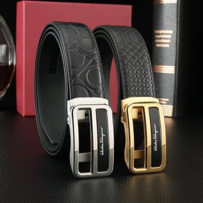 3.5cm width ferragamo stainless steel automatic buckle genuine leather belt