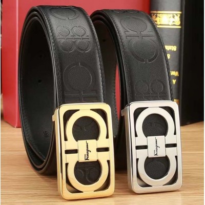 3.8cm width ferragamo stainless steel western buckle genuine leather belt