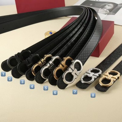 3.8cm width ferragamo stainless steel western buckle genuine leather belt