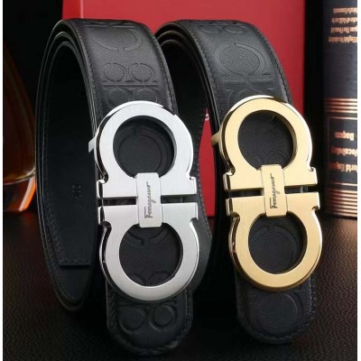 3.8cm width ferragamo stainless steel western buckle genuine leather belt