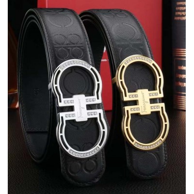 3.8cm width ferragamo stainless steel western buckle genuine leather belt