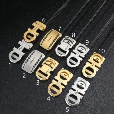 3.5cm width ferragamo stainless steel automatic buckle genuine leather belt